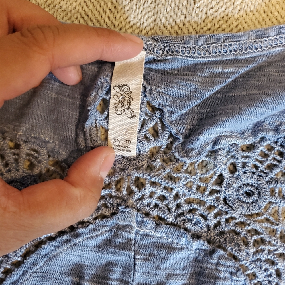 Free People Sky Blue Lace-Shoulder Henley Long Sleeve Top - Picture 5 of 10